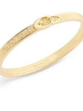 New Coach Gold Tone Buckle Brushed Hinge Bangle Bracelet Authentic